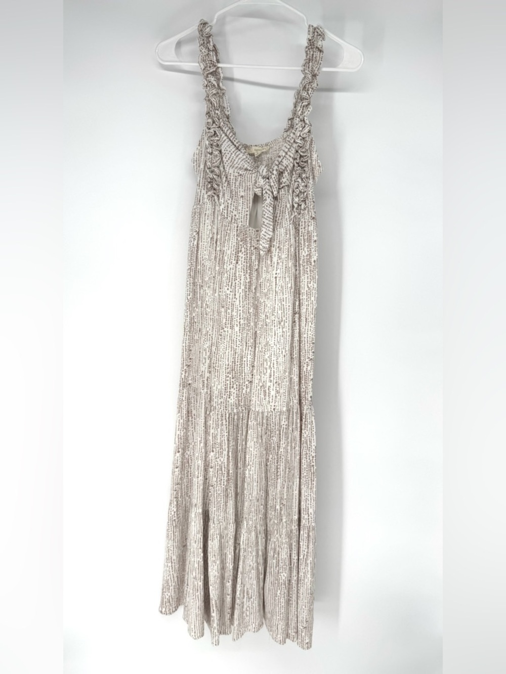 Endless Blu. Boho whimsy cottagecore smocked back. Brown and cream maxi dress. - Picture 4 of 9